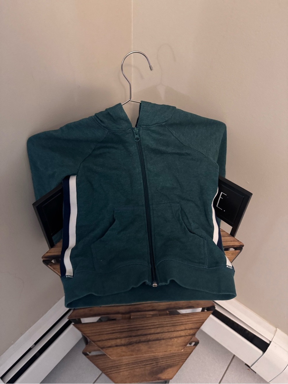 🎱 Carter's Teal Hooded Zip Jacket with White & Navy Side Stripes